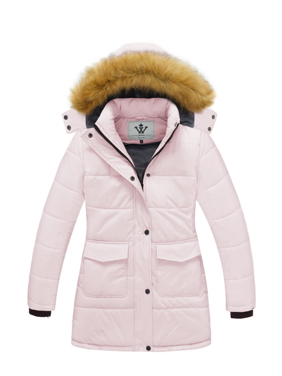 Girl's Puffer Jacket Warm Winter Coat Insulated Waterproof Outerwear with Hood Pink 8