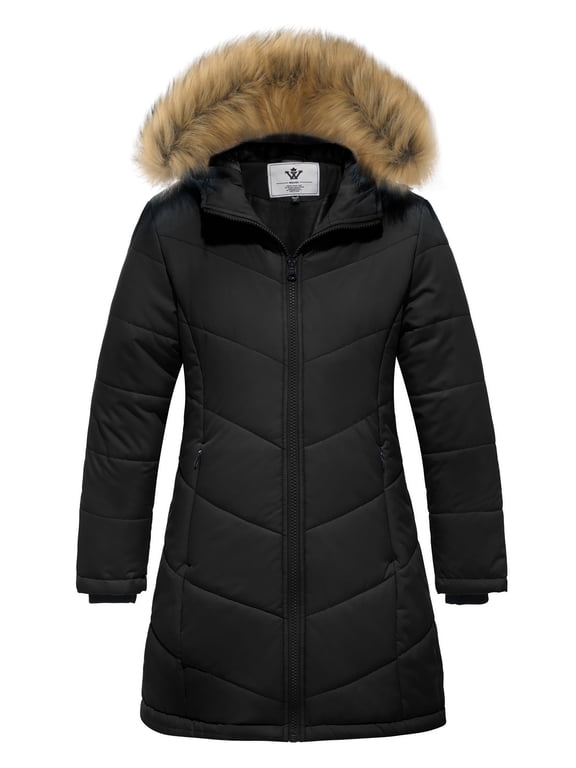 Girl's Winter Coat Fleece Puffer Jacket Windproof Winter Coats Black 10/12Y