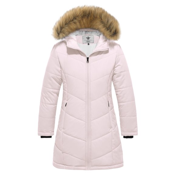 WenVen Girl's Winter Coat Padded Puffer Jacket Fleece Windproof Parka with Removable Hood Pink 8Y