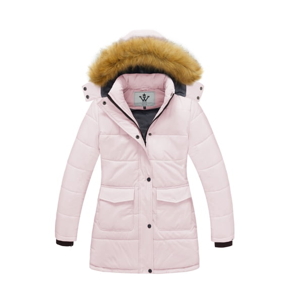 WenVen Girl's Winter Coat Warm Puffer Jacket Insulated Windproof Outerwear with Hood Pink 6/7
