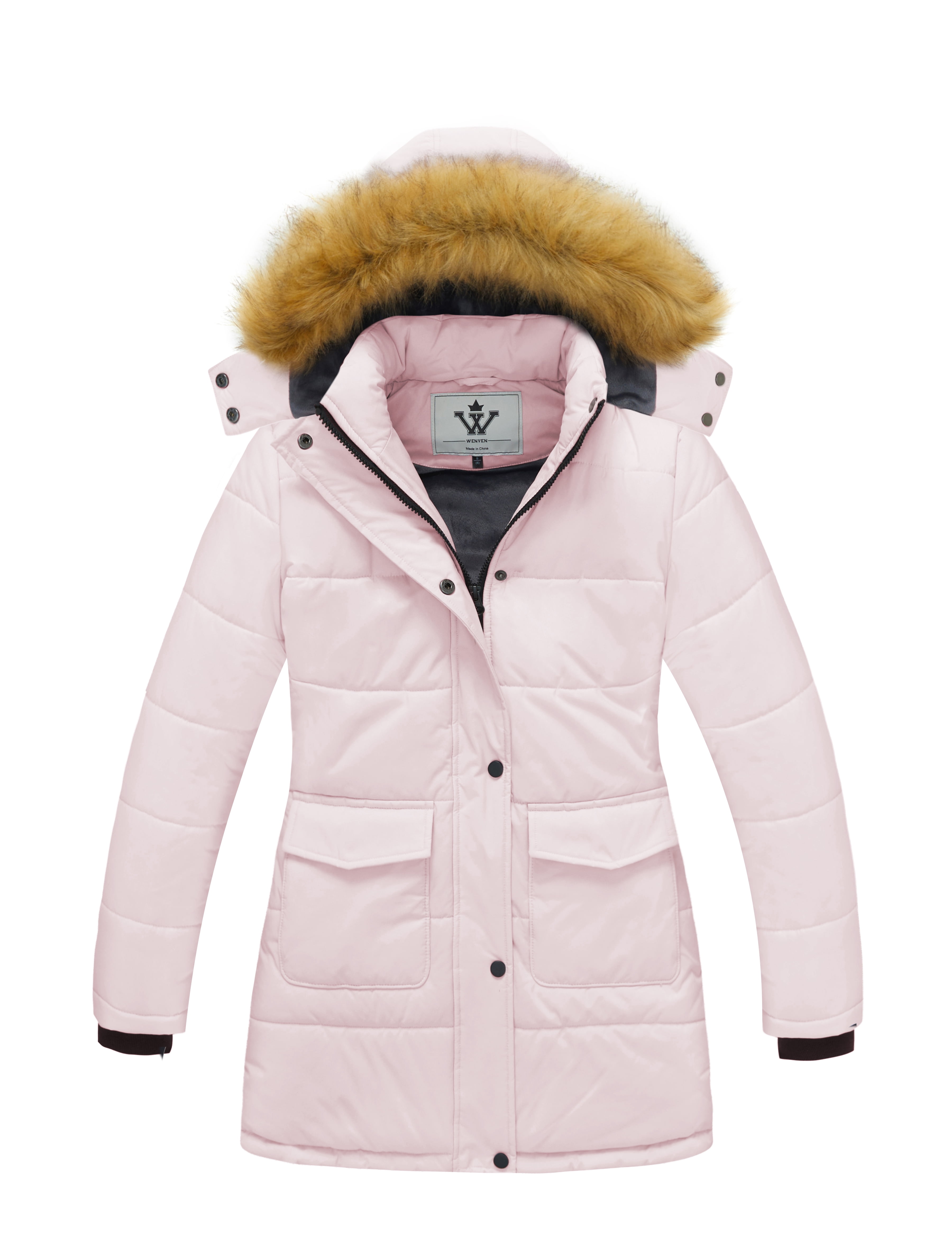 WenVen Girl's Winter Coat Warm Puffer Jacket Insulated Windproof Parka with Hood Pink 10/12
