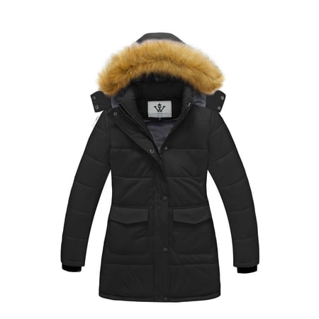 WenVen Girl's Winter Coat Warm Puffer Jacket Hooded Waterproof Thicken Parka Black 10/12