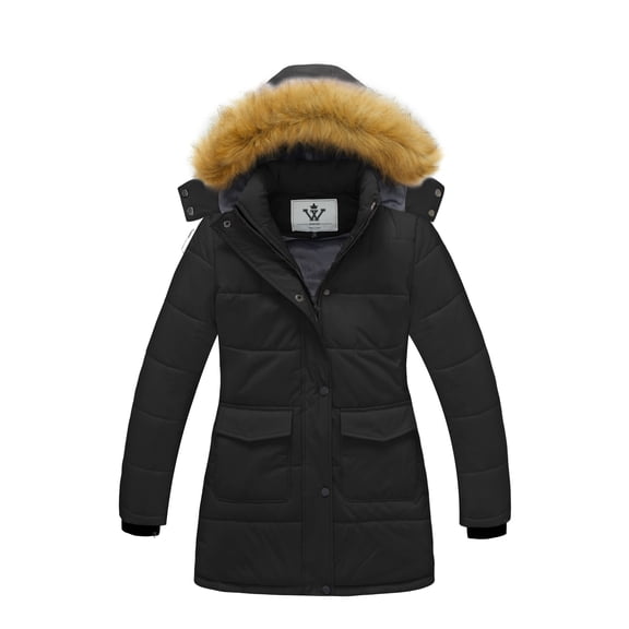 WenVen Girl's Winter Coat Warm Puffer Jacket Hooded Waterproof Thicken Parka Black 10/12