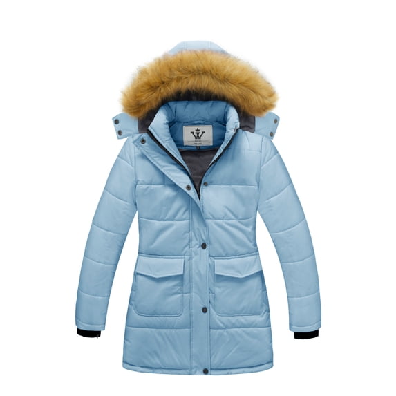 WenVen Girl's Winter Coat Puffer Jacket Snow Warm Fleece Hooded Kid Parka Light Blue 6/7