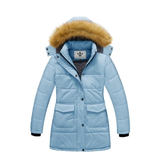 WenVen Girl's Winter Puffer Jacket Warm Windproof Coat Hooded Child Parka Light Blue 10/12