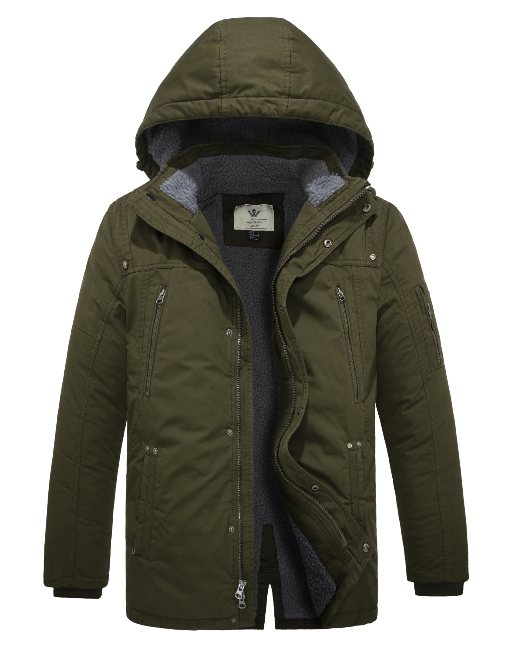 Wavlynn Green Hooded Cotton Jacket for Men with Drawstring Hood and Full Zip Versatile Spring Coat