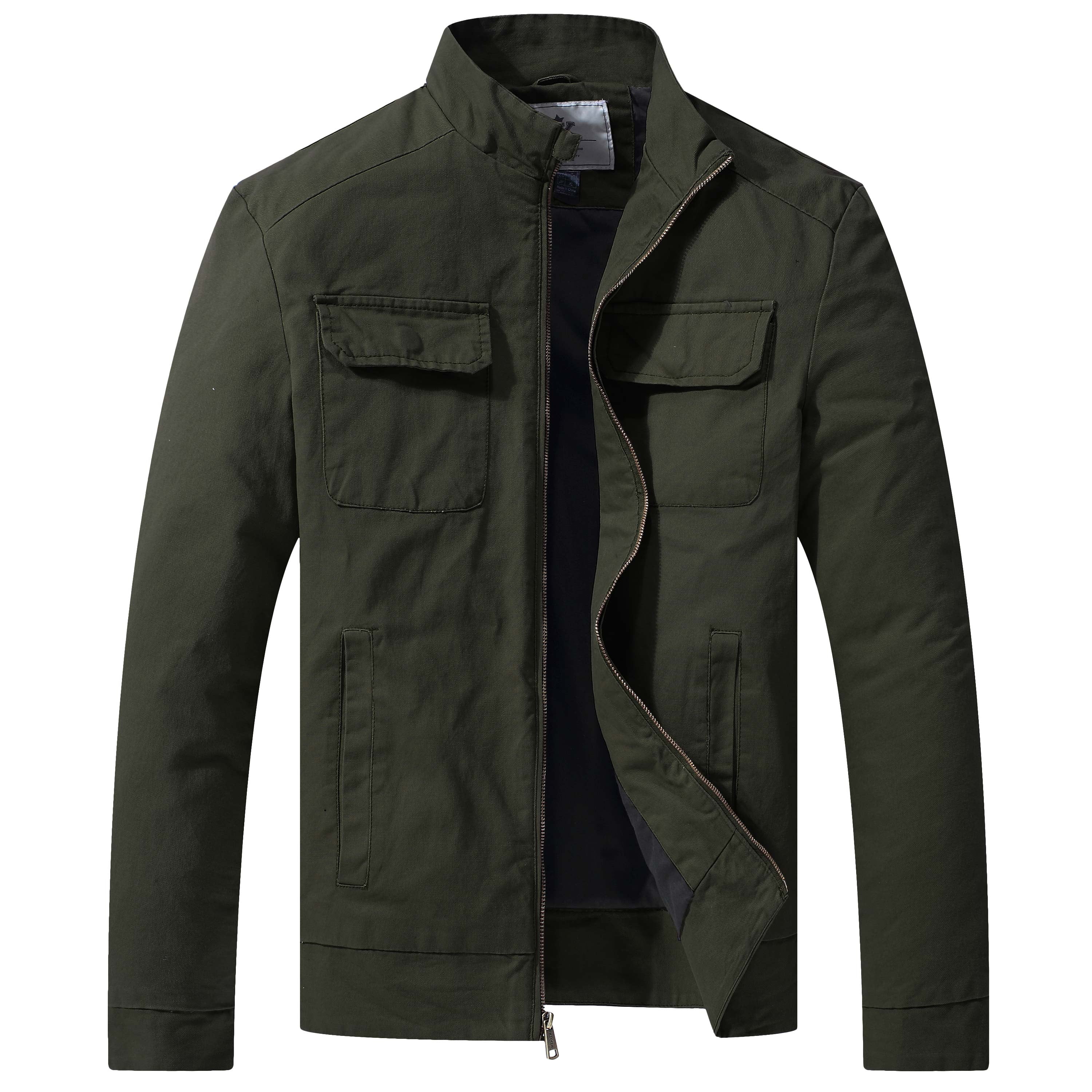 WenVen Men's Big and Tall Fall Cotton Military Jacket Canvas Long