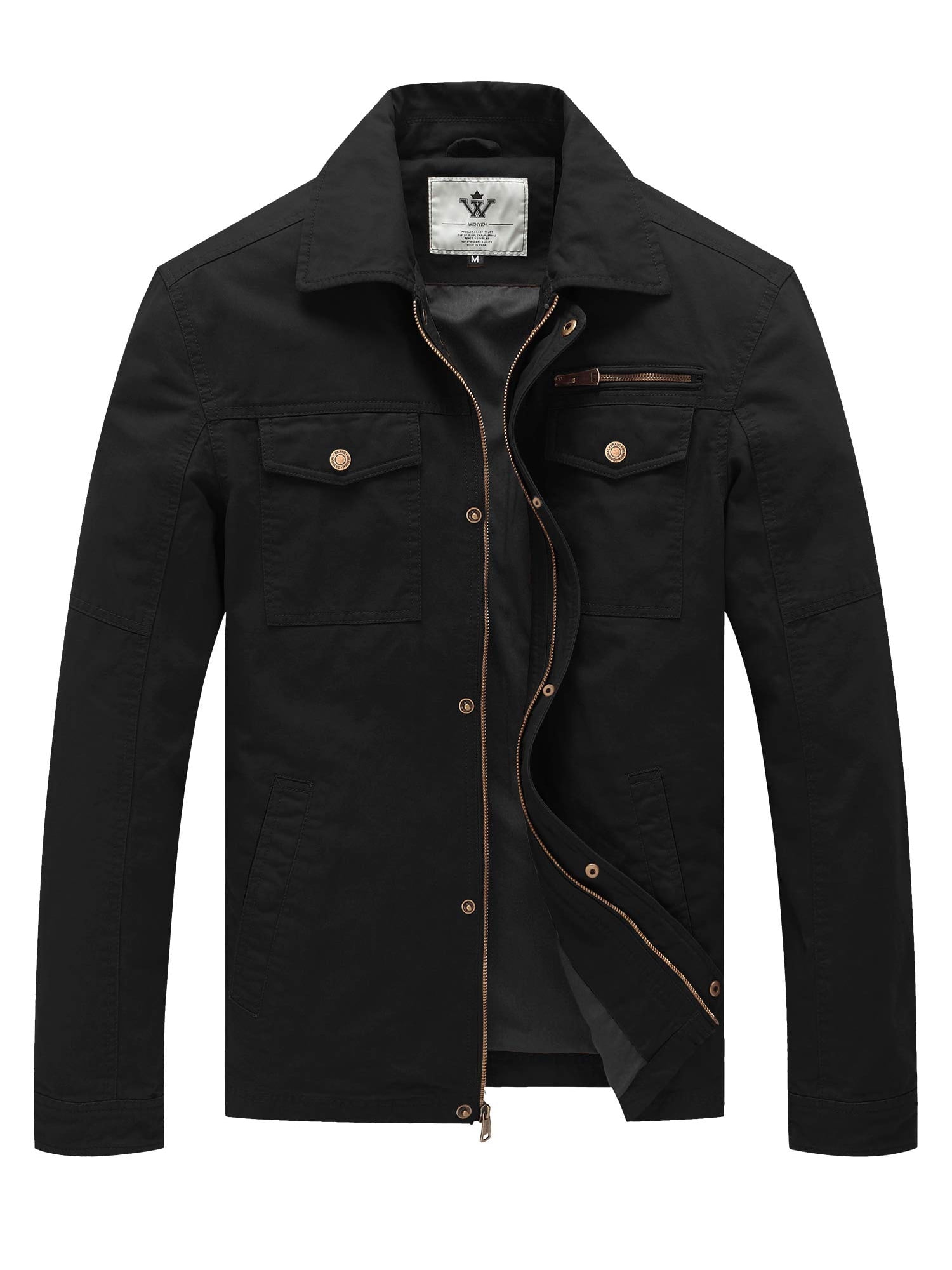 WenVen Men's Jacket Fall Cotton Military Jacket Lightweight Work