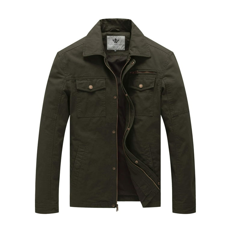 Wenven Men s Casual Canvas Cotton Military Lapel Jacket