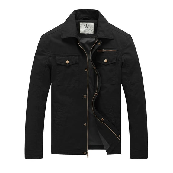 WenVen Men's Big and Tall Spring Jacket Lightweight Work Coat Black 2XL