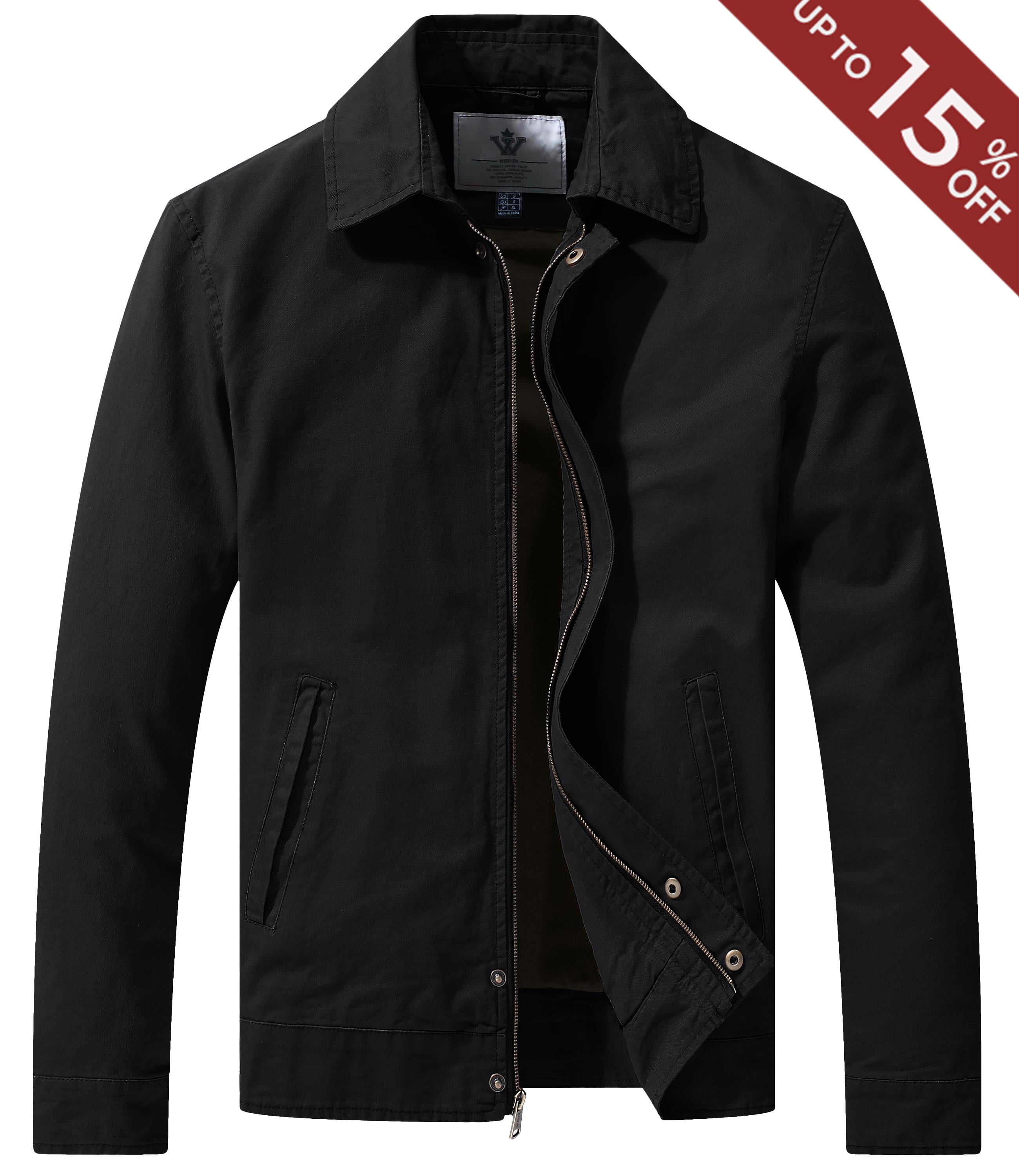 WenVen Men's Lightweight Work Jacket, 100% Cotton, Spring/Fall ...