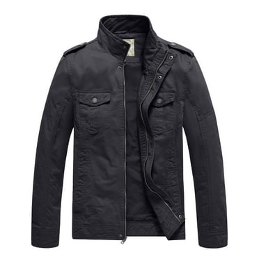 WenVen Men's Big and Tall Spring Utility Jacket Full Zip Coat Gray 3XL