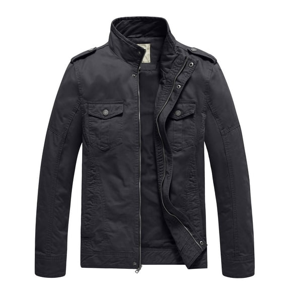 WenVen Men's Big and Tall Spring Utility Jacket Full Zip Coat Gray 3XL