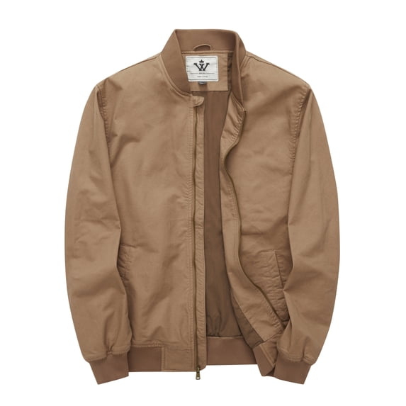 WenVen Men's Work Fall Jacket Utility Cotton Coat Windproof Bomber Workwear Khaki L