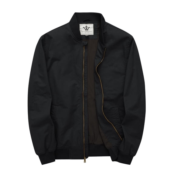 WenVen Men's Bomber Jacket Spring Coat Lightweight Long Sleeve Windproof Work Outerwear Black L