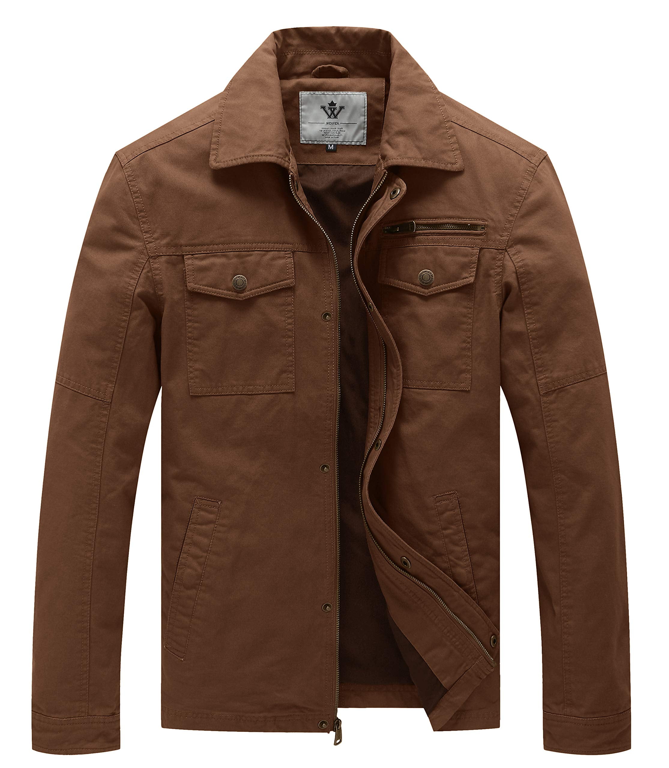 WenVen Men's Cotton Jacket Lightweight Work Field Coat Coffee XL