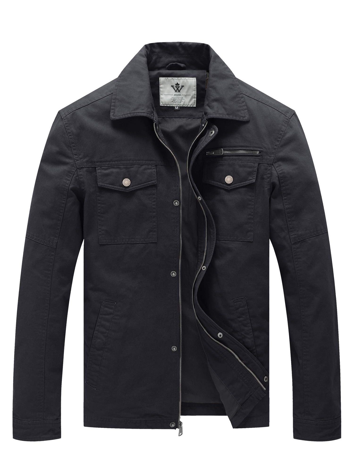 WenVen Men's Fall Cotton Military Jacket Lightweight Canvas Windbreaker