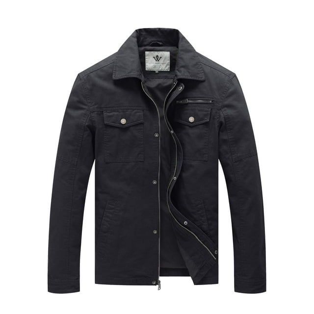 WenVen Men's Fall Cotton Military Jacket Lightweight Canvas Windbreaker