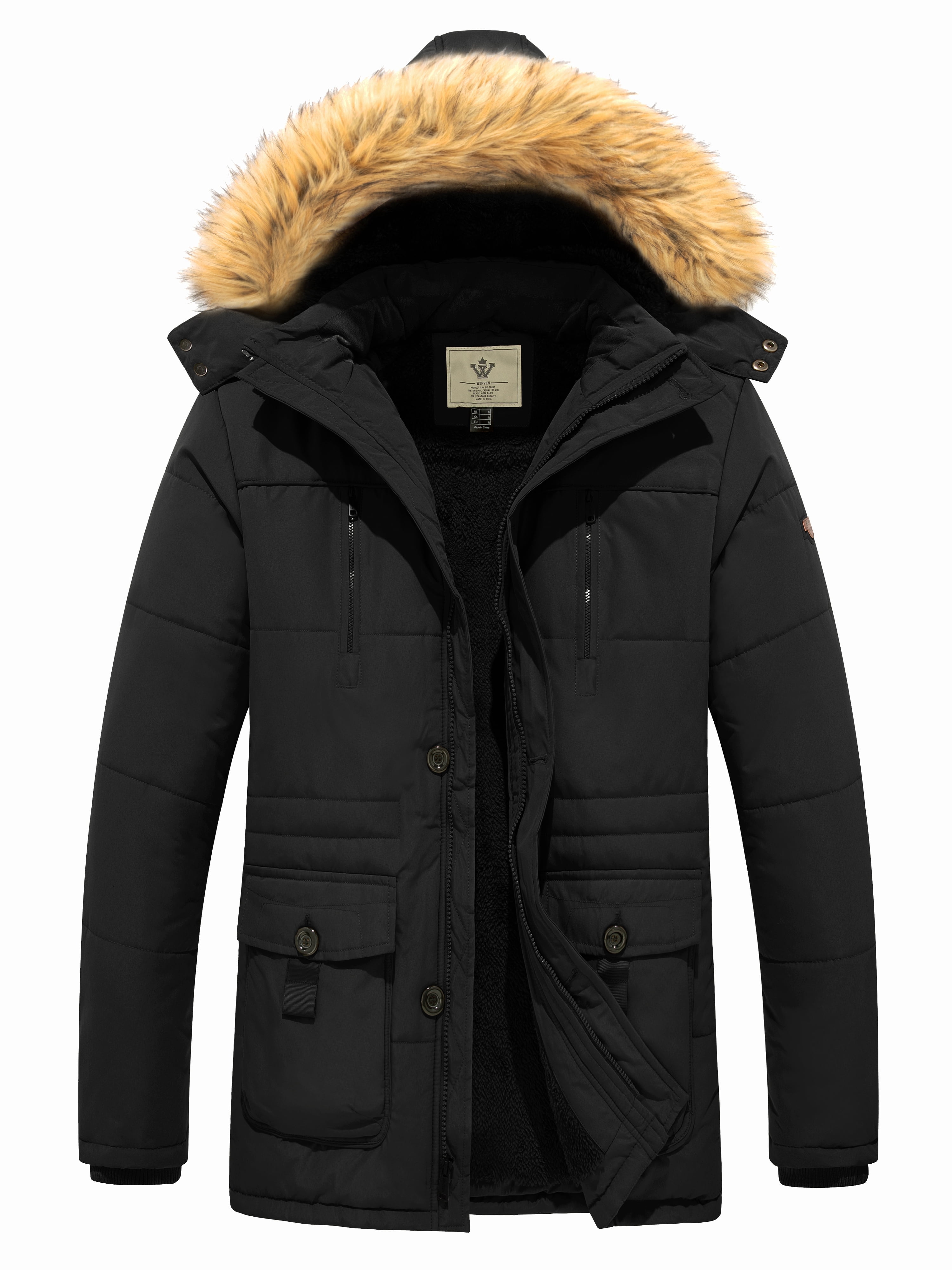 WenVen Men's Hooded Warm Coat Winter Parka Jacket Black L - Walmart.com