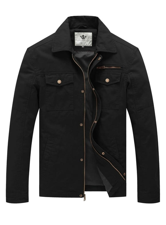 WenVen Men's Jacket Lightweight Long Sleeve Work Coat Black L