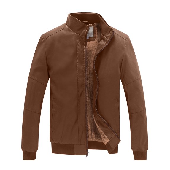 WenVen Men's Leather Jacket Fleece Lined Bomber Faux Leather Jacket Field 2XL