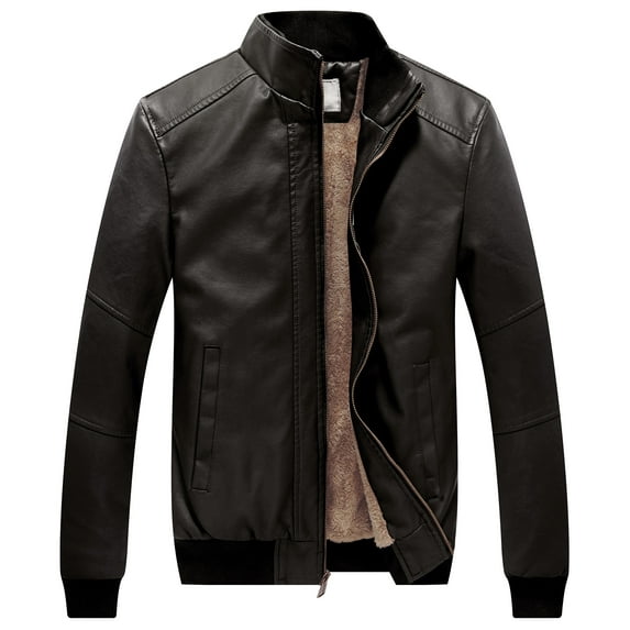 WenVen Men's Leather Jacket Fleece Lined Bomber Faux Leather Jacket Gray 2XL
