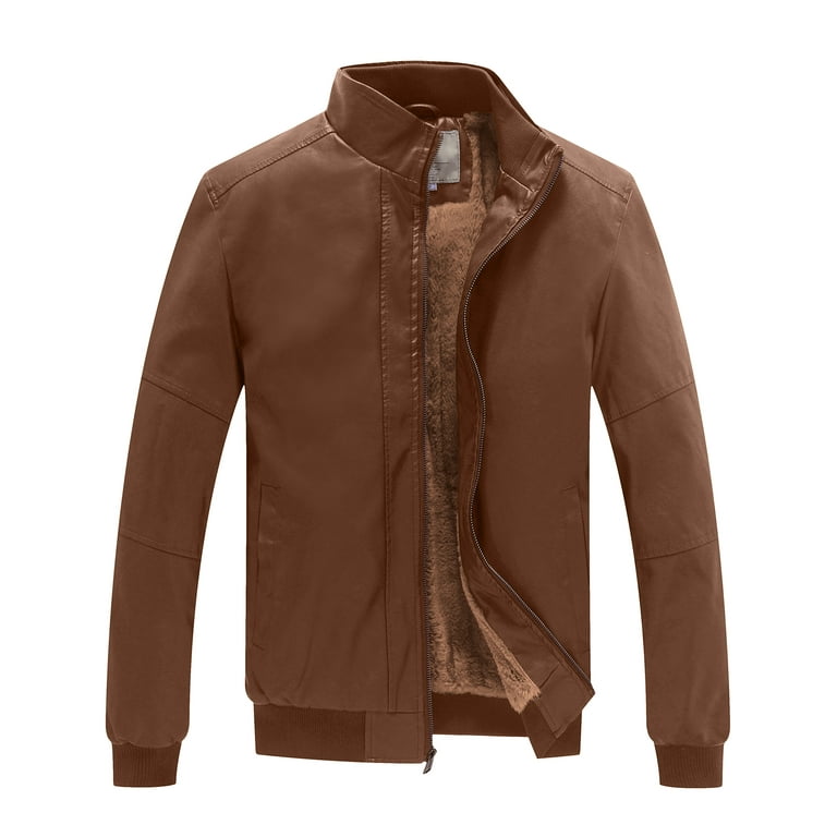 WenVen Men's Leather Jacket Stand Collar Bomber Faux Leather Jacket Field  XL - Walmart.com