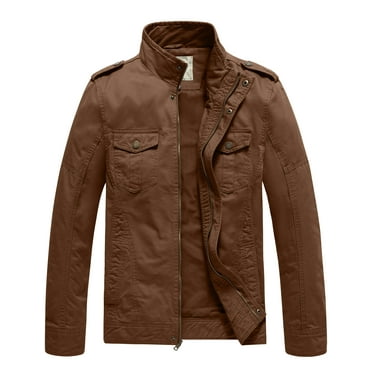 WenVen Men's Lightweight Cotton Jacket Canvas Cargo Jacket Coffee XL