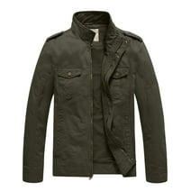 WenVen Men's Lightweight Cotton Jacket Long Sleeve Utility Work Jacket Green L