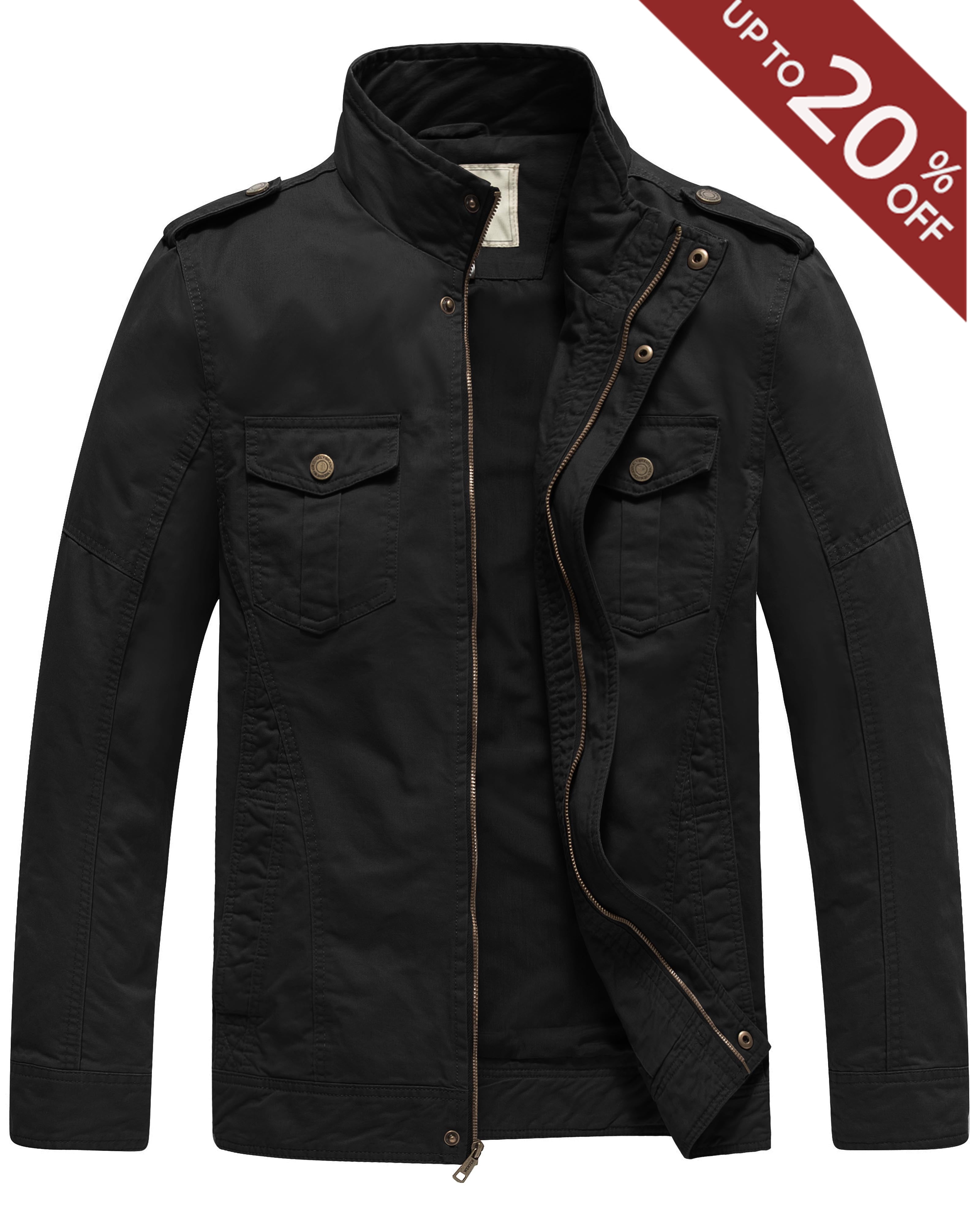 WenVen Men's Spring Lightweight Cotton Work Jacket Windbreaker Utility ...