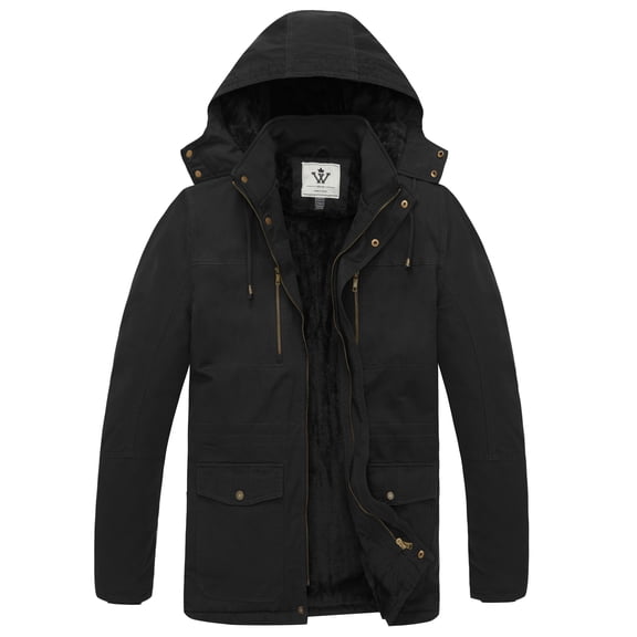 WenVen Men's Puffer Jacket Winter Coat Snow Warm Cotton Outerwear with Detachable Hood Black L