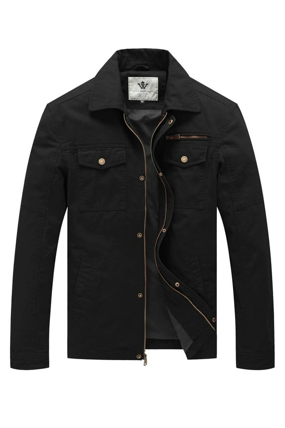 Men's Spring Cotton Jacket Lightweight Canvas Work Coat Black M
