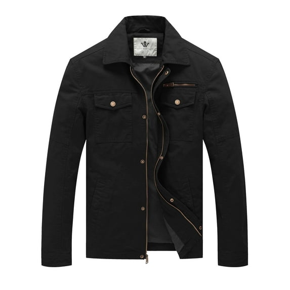 WenVen Men's Spring Cotton Jacket Lightweight Canvas Work Coat Black XL