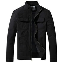 WenVen Men's Spring Cotton Jacket Lightweight Utility Work Jacket Black M