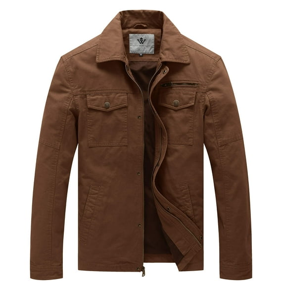WenVen Men's Spring Jacket Lightweight Canvas Work Field Coat Coffee M