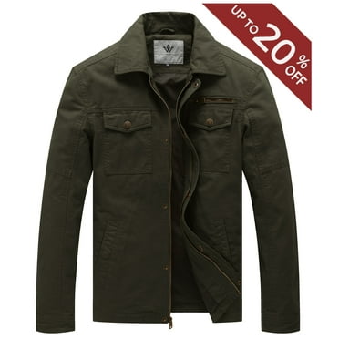 WenVen Men's Spring Jacket Lightweight Long Sleeve Bomber Coat Green L