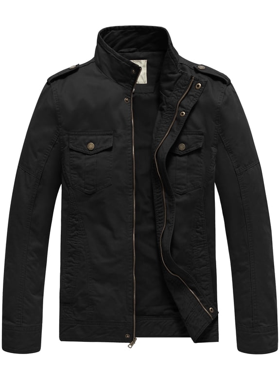 Men's Spring Lightweight Cotton Jacket Canvas Jacket Black XL