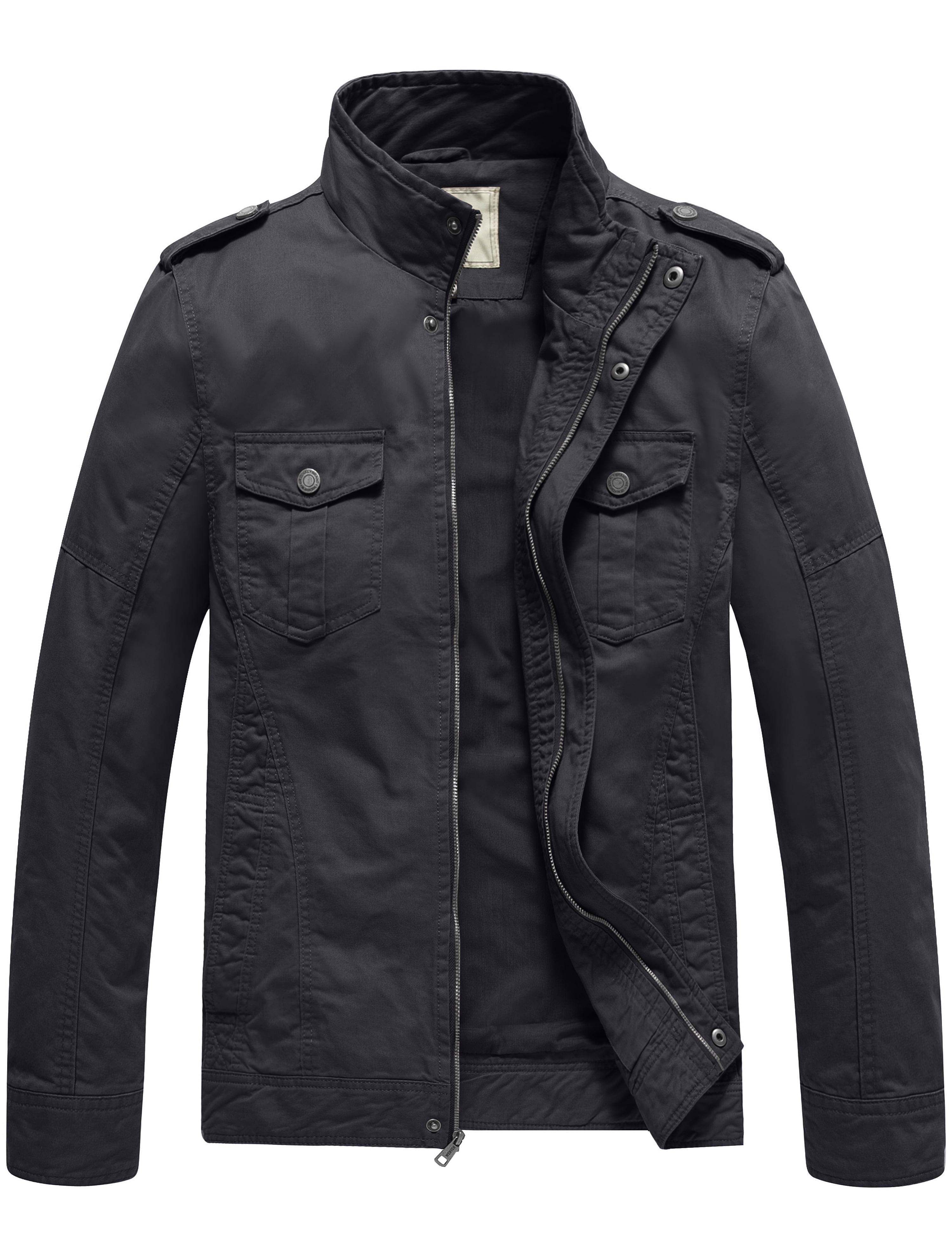 WenVen Men's Lightweight Cotton Utility Work Jacket, Long Sleeve ...