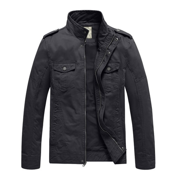 WenVen Men's Spring Lightweight Cotton Jacket Long Sleeve Utility Work Jacket Gray L