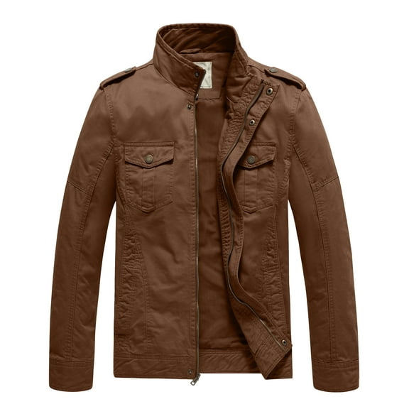 WenVen Men's Spring Work Jacket Canvas Utility Jacket Coffee 2XL