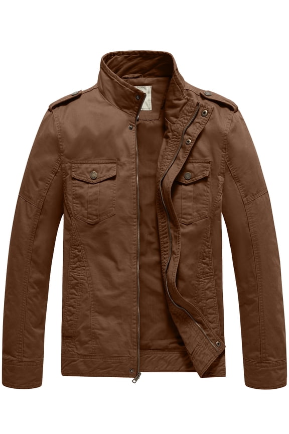 Men's Spring Work Jacket Canvas Utility Jacket Coffee 2XL