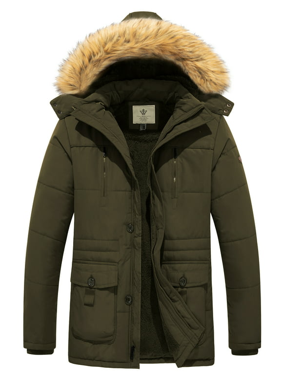 WenVen Men's Winter Coat Cotton Parka Coat Warm Hooded Waterproof Jacket Green S