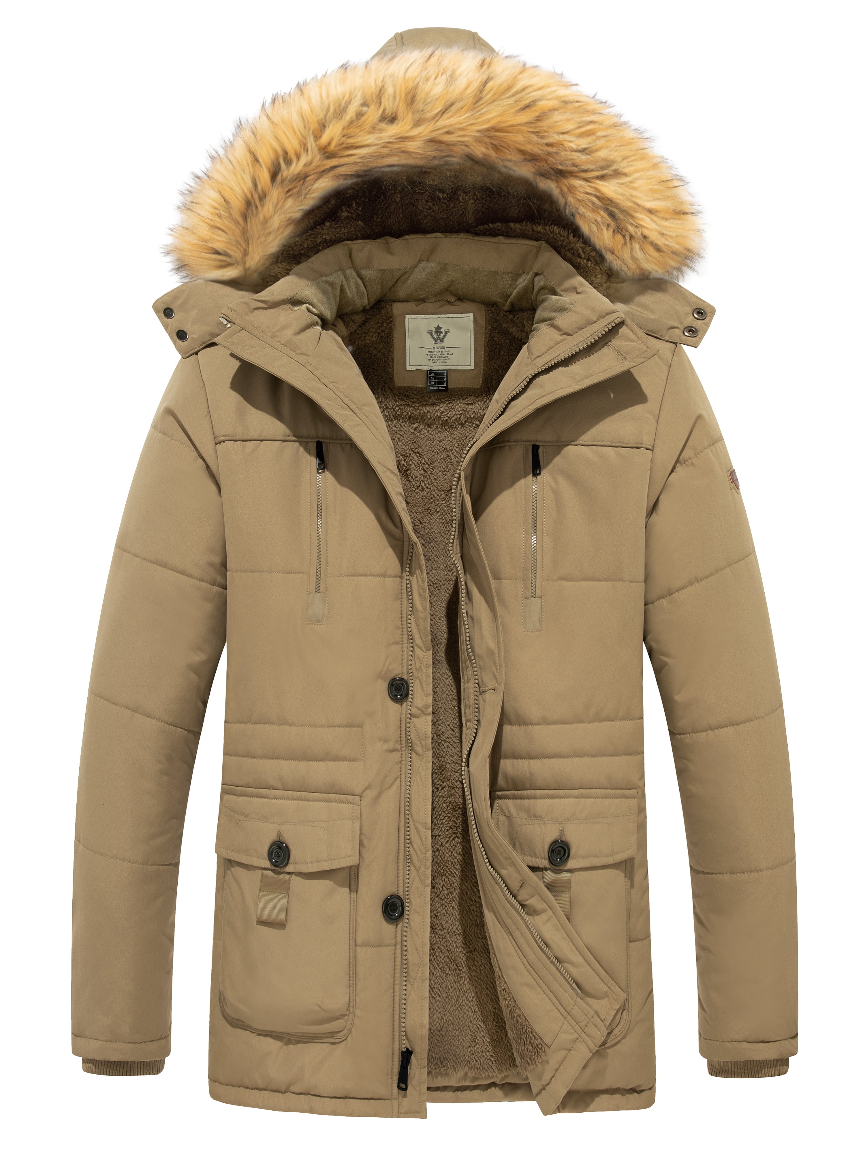 WenVen Men's Winter Coat Cotton Parka Coat Warm Hooded Waterproof ...