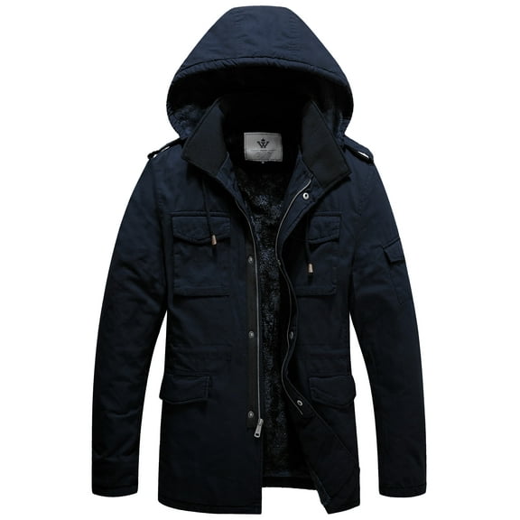 WenVen Men's Winter Coat Hooded Puffer Jacket Insulated Windproof Puffer Jacket Navy XL