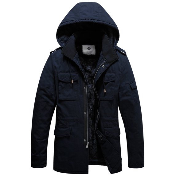 WenVen Men's Winter Coat Hooded Puffer Jacket Insulated Windproof Puffer Jacket Navy XL