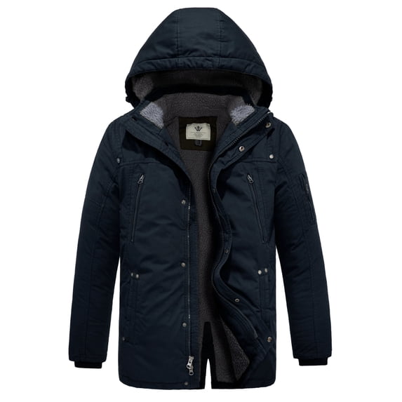 WenVen Men's Winter Coat Hooded Puffer Jacket Warm Windproof Insulated Parka Navy L