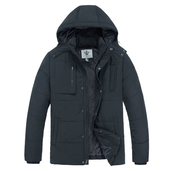 WenVen Men's Winter Coat Hooded Puffer Jacket Waterproof Insulated Jacket Charcoal XL