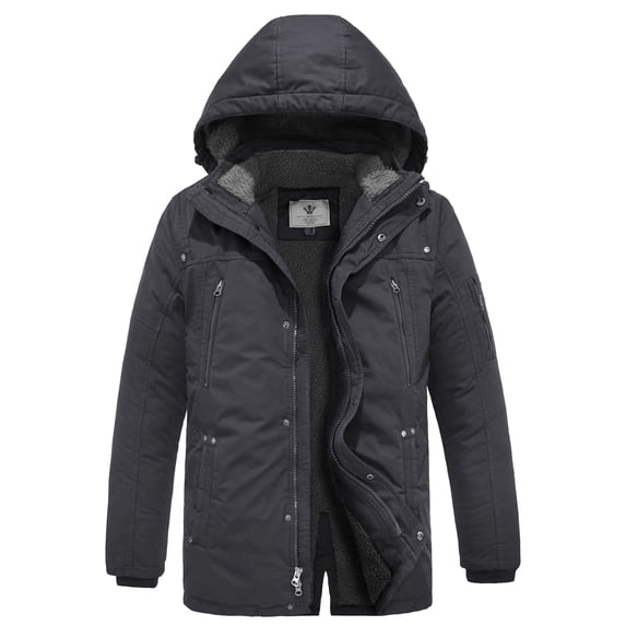 WenVen Men's Winter Coat Hooded Puffer Jacket Windproof Ski Outerwear Snow Parka Gray 2XL