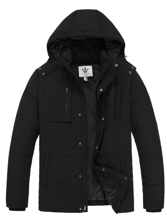 Men's Winter Coat Puffer Jacket Hooded Insulated Puffer Jacket Black XL