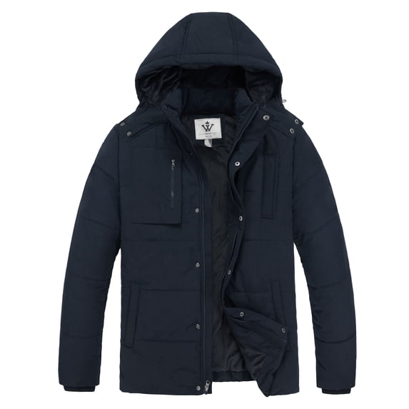 WenVen Men's Winter Coat Puffer Jacket Thicken Hooded Waterproof Coat Blue L